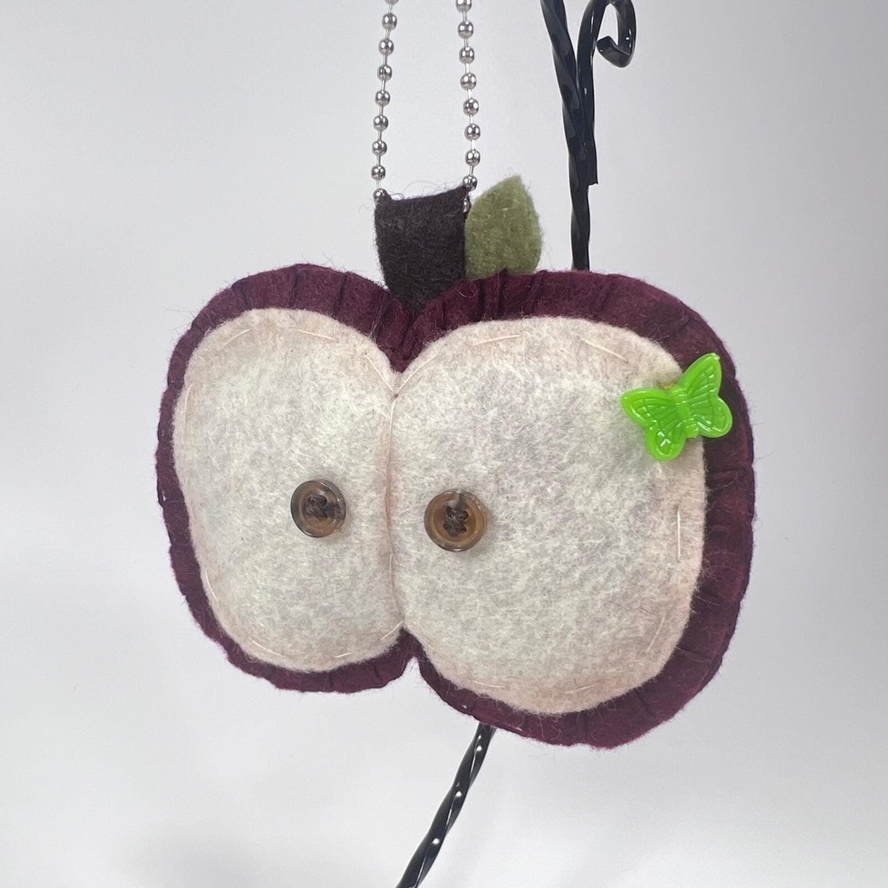 Handmade Felt Red Apple Keychain Sliced Fruit Plush Bag Charm Fob Cottagecore